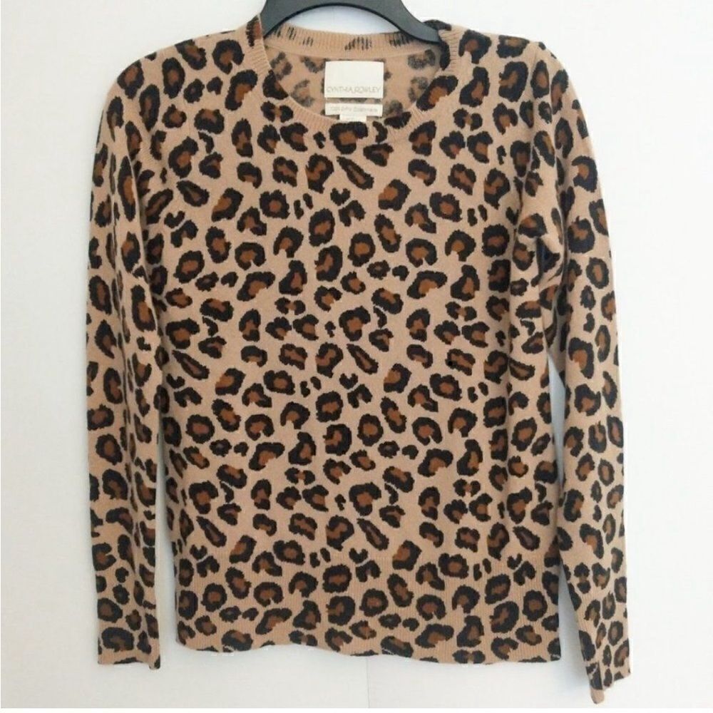 CYNTHIA ROWLEY Animal Print 2 Ply Cashmere Sweater